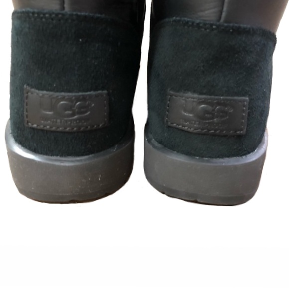 UGG Isley Black Waterproof Leather Pom Pom Boots, Size 6 - Picture 9 of 15